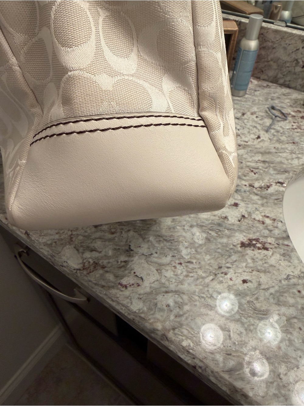 COACH Cream and Beige Signature Canvas Tote with Leather Charm - Picture 8 of 16